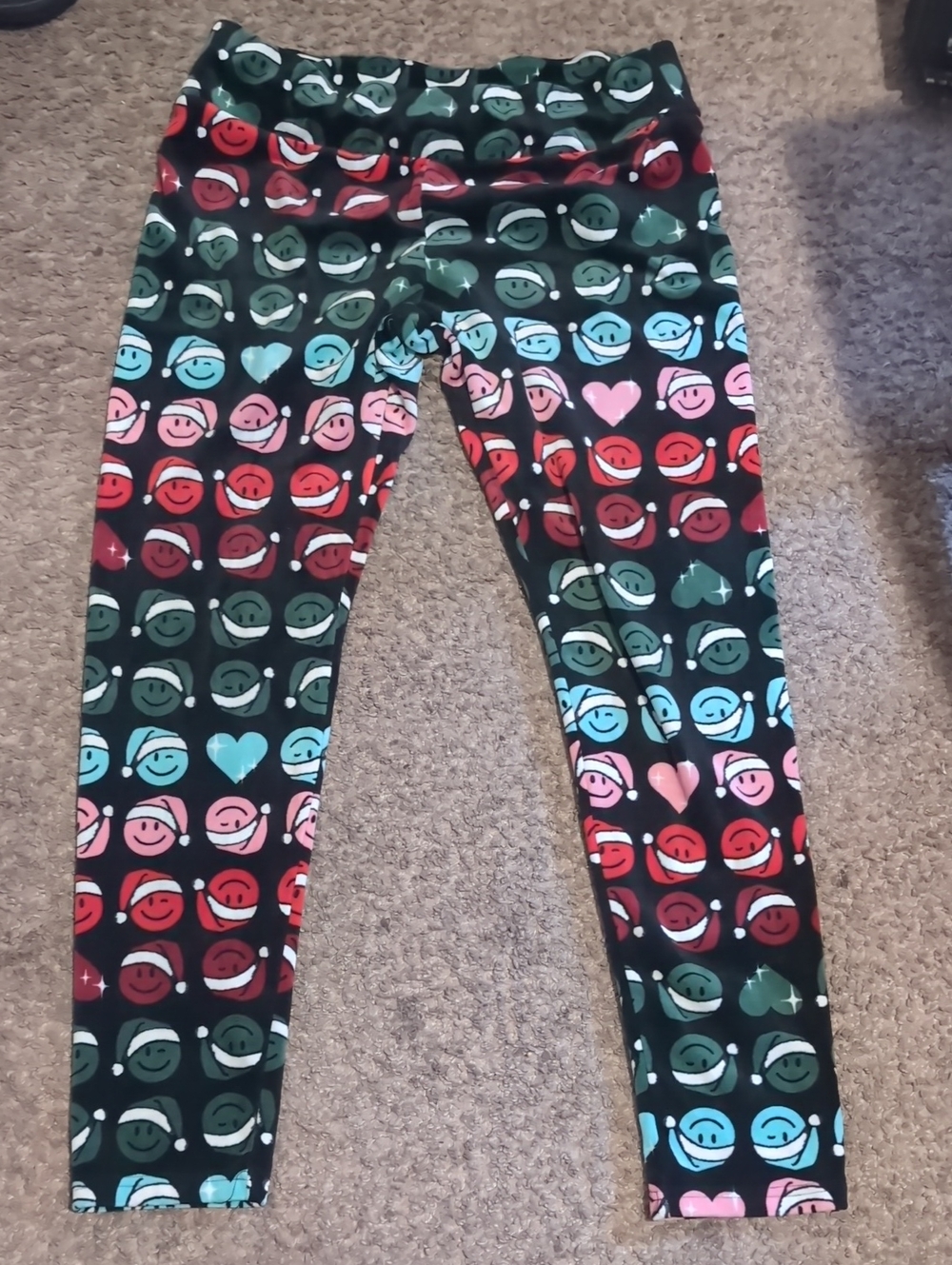 Kids Black Holiday Smile Print Leggings - Multicolor